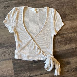 Urban Outfitters Ribbed Tie Wrap Short Sleeve Crop
